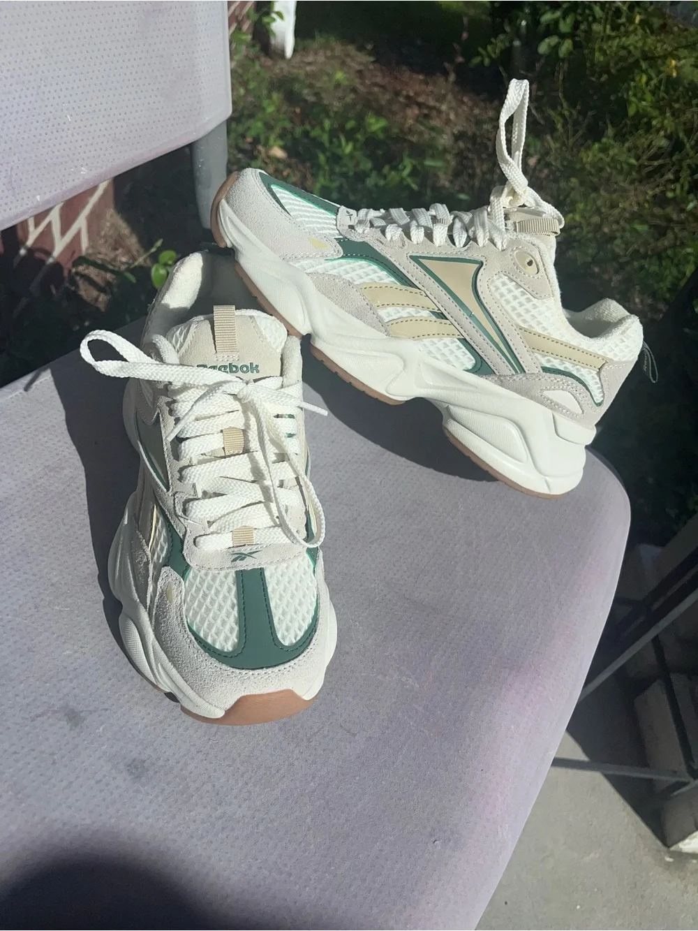Reebok Women Sneakers in Cream and Green with Gum Sole